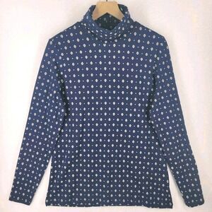 Lands' End Fitted Turtleneck Womens L Tall Navy Micro Print Cotton Modal Stretch